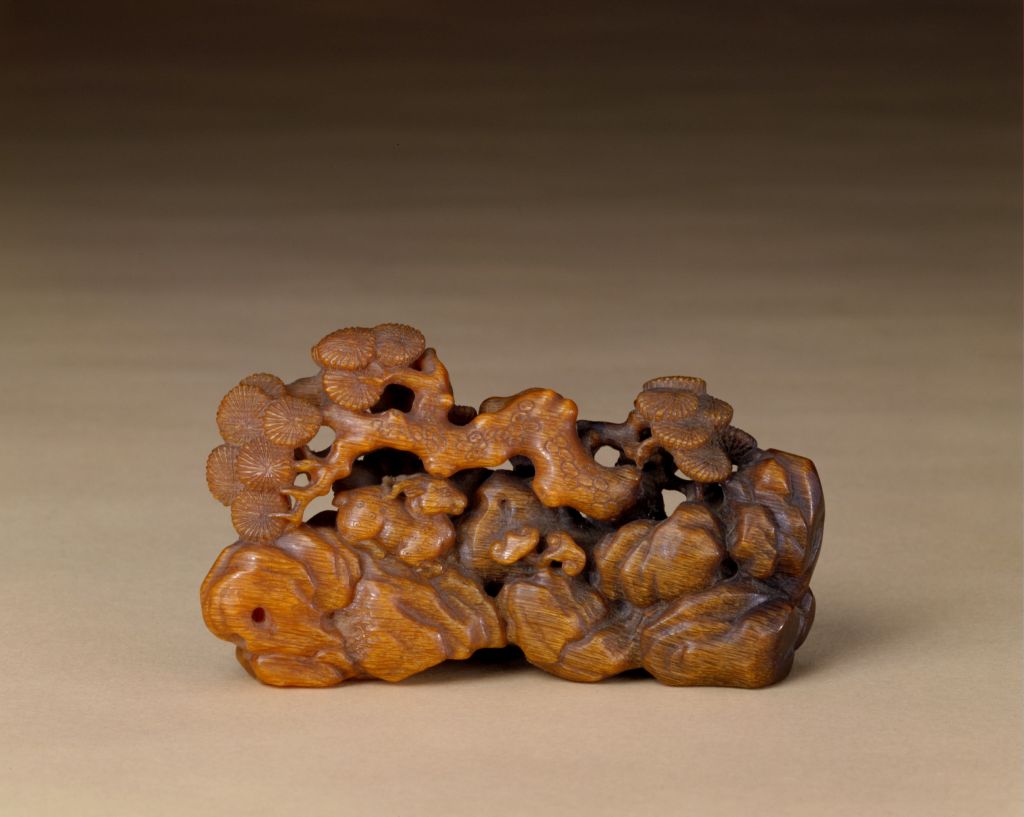 犀角雕松鹿笔架